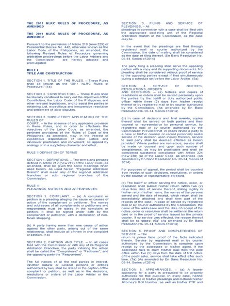 2011 NLRC Rules of Procedure With 2019 Amendments .